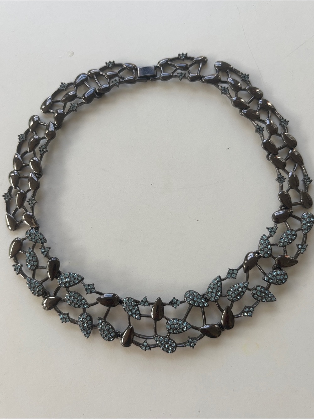 Gunmetal tone crystal statement necklace